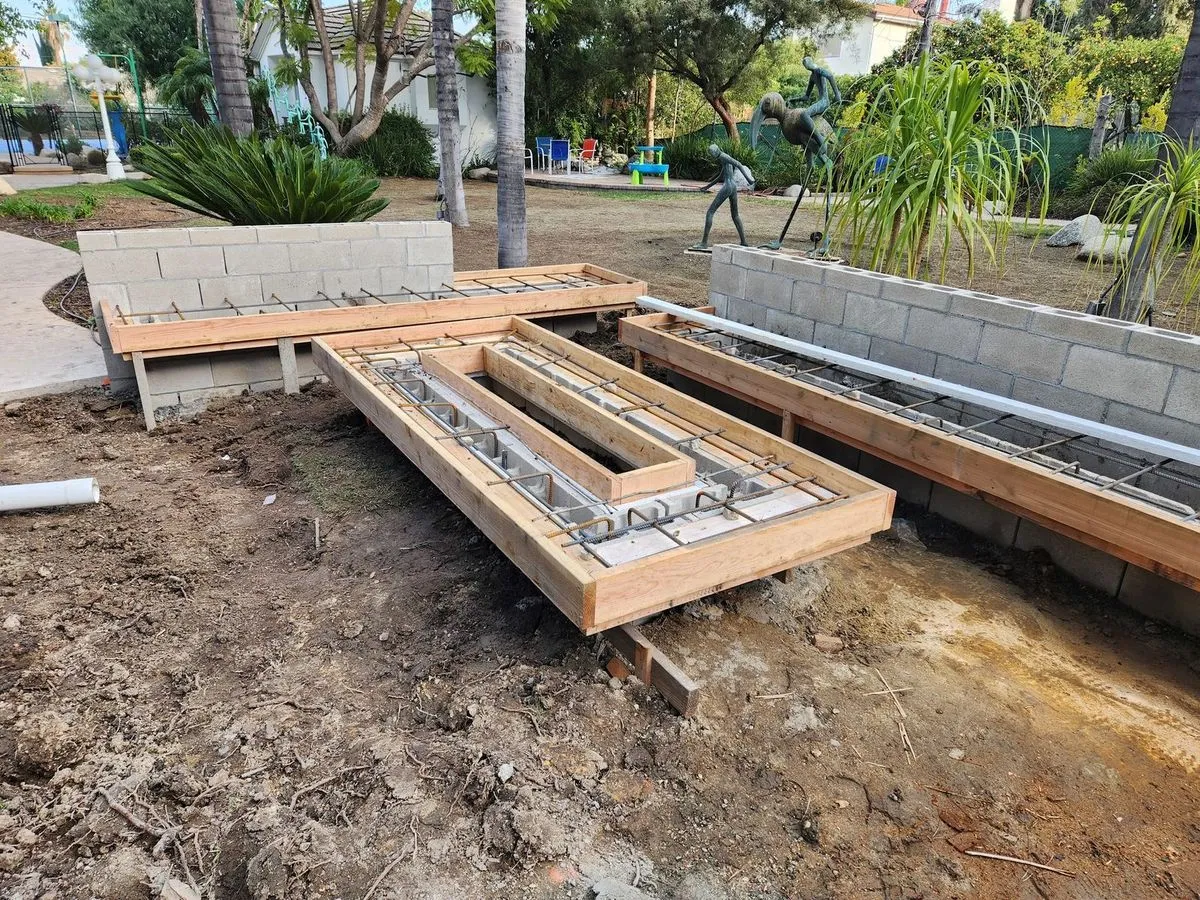 Foundation rebar and concrete formwork
