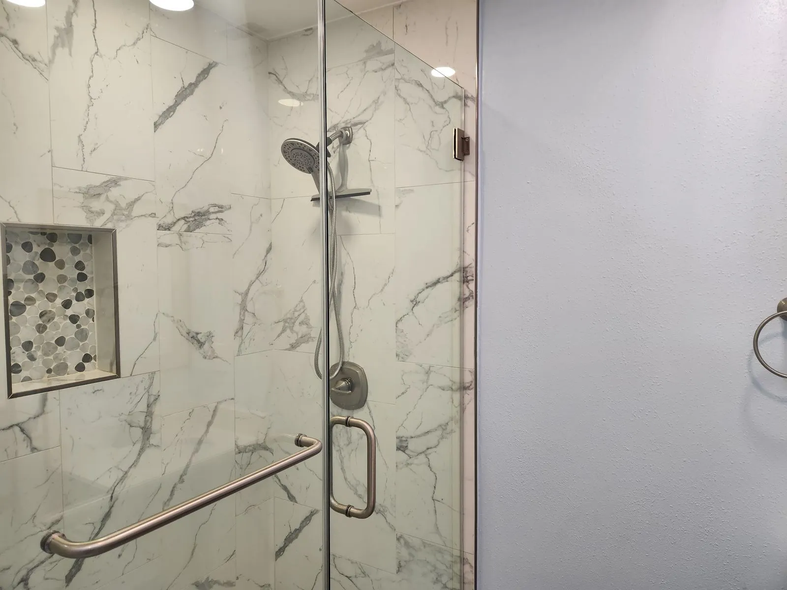 Marble tile glass shower installation